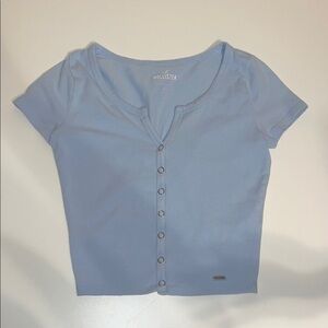 Hollister Women's Light Blue Button-Up Tee
